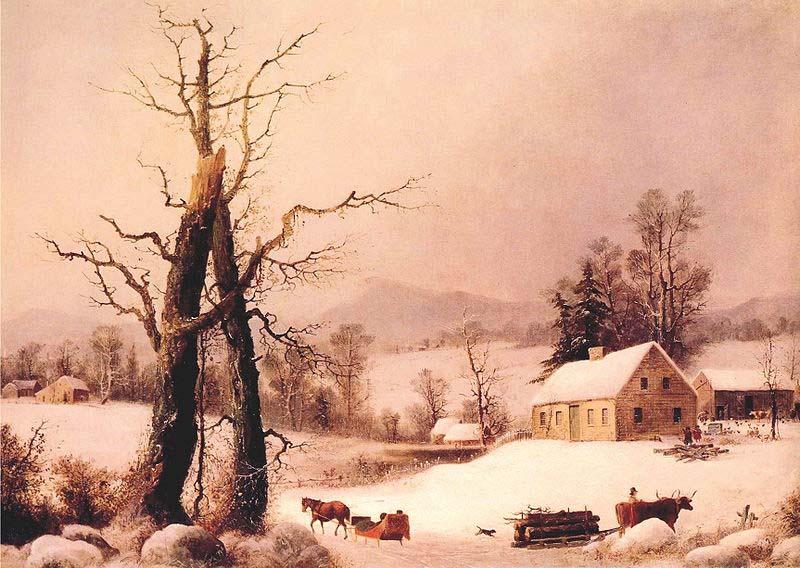George Henry Durrie Winter Farmyard and Sleigh oil painting image